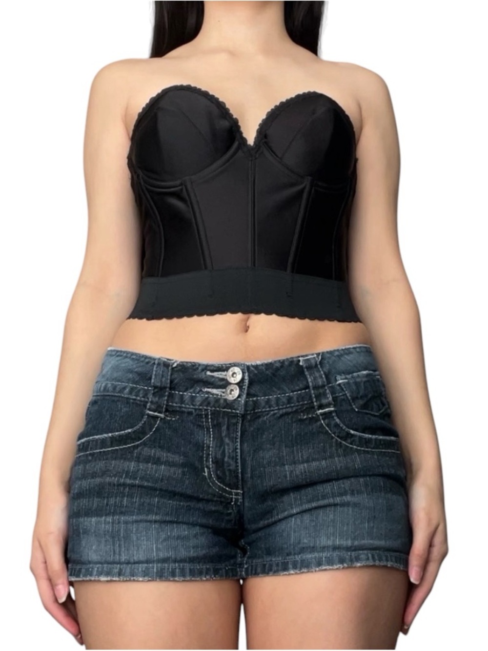 Women's Black Strapless Bustier Crop Top